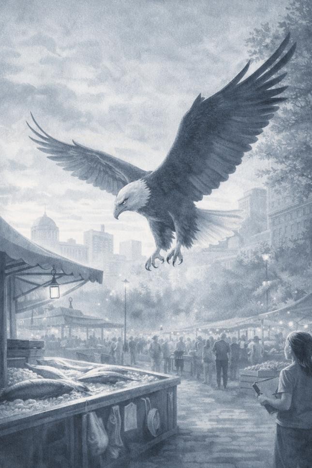 Story illustration: Zain arriving over Mango Street market